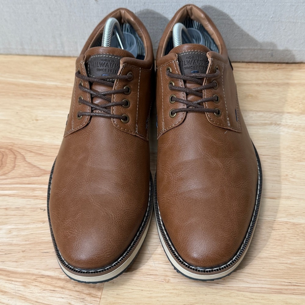 Nunn Bush Hyde II‎ Plain Toe Men's Wide Cognac Tie Size 9.5 W